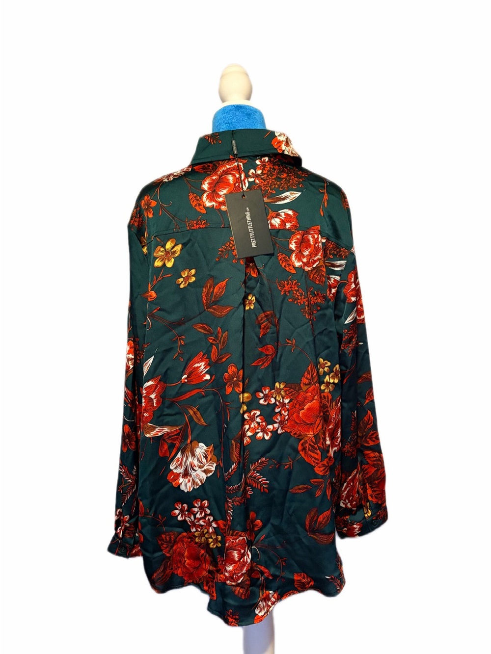 PrettyLittleThing Emerald Green Floral Oversized Shirt Blouse Size 8 - Picture 2 of 7